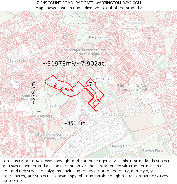 7, VISCOUNT ROAD, PADGATE, WARRINGTON, WA2 0GU: Plot and title map