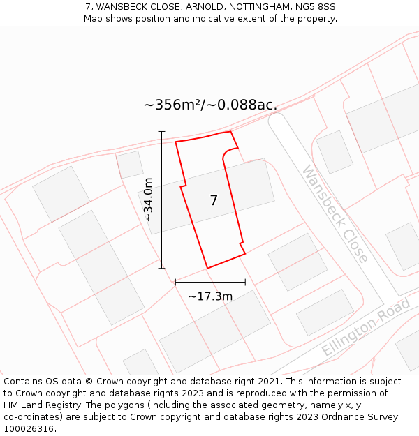 7, WANSBECK CLOSE, ARNOLD, NOTTINGHAM, NG5 8SS: Plot and title map
