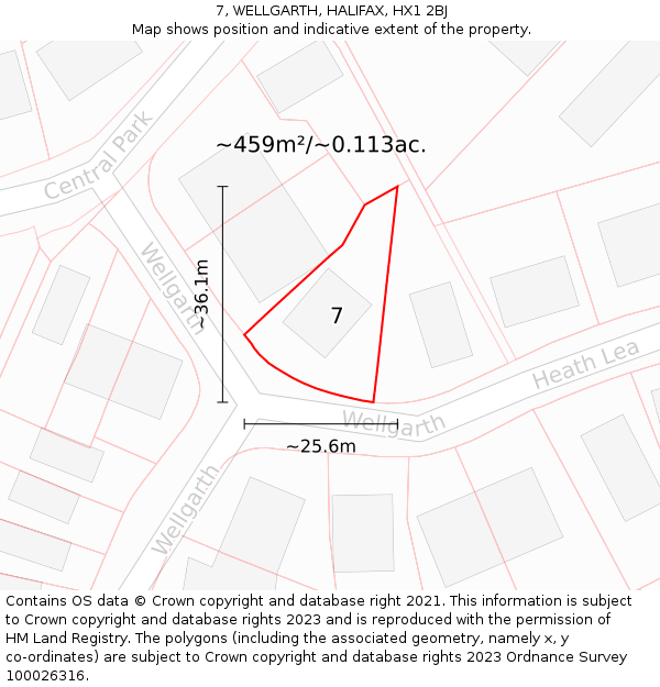 7, WELLGARTH, HALIFAX, HX1 2BJ: Plot and title map
