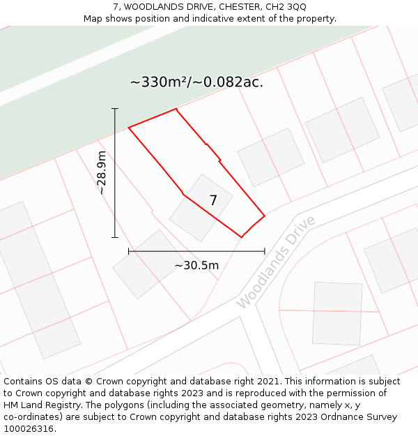 7, WOODLANDS DRIVE, CHESTER, CH2 3QQ: Plot and title map