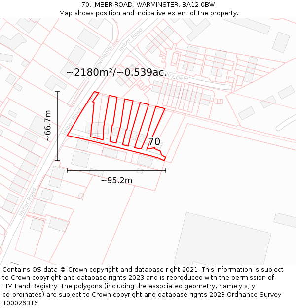 70, IMBER ROAD, WARMINSTER, BA12 0BW: Plot and title map