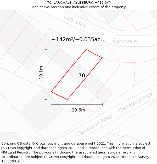 70, LARK VALE, AYLESBURY, HP19 0YP: Plot and title map