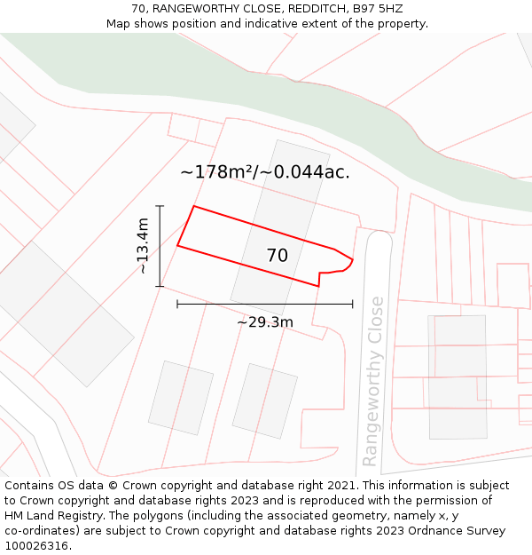 70, RANGEWORTHY CLOSE, REDDITCH, B97 5HZ: Plot and title map