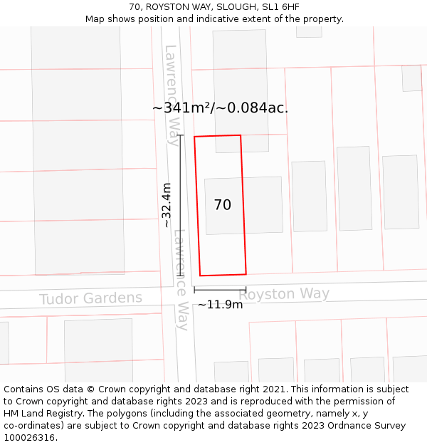 70, ROYSTON WAY, SLOUGH, SL1 6HF: Plot and title map