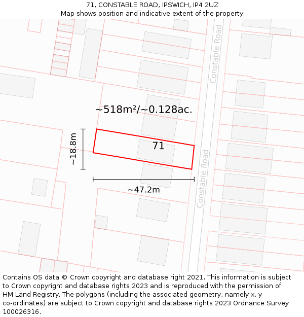 71, CONSTABLE ROAD, IPSWICH, IP4 2UZ: Plot and title map