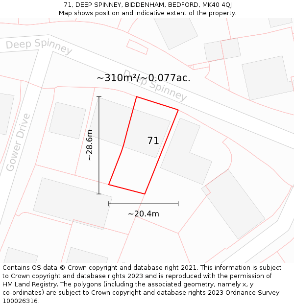 71, DEEP SPINNEY, BIDDENHAM, BEDFORD, MK40 4QJ: Plot and title map