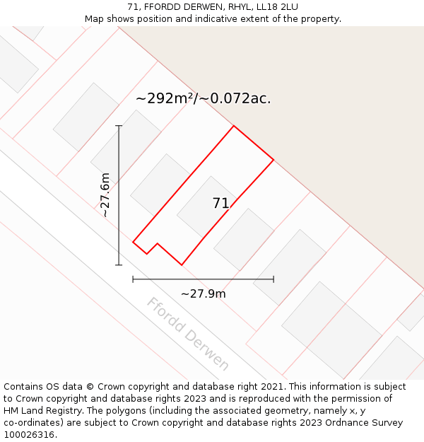 71, FFORDD DERWEN, RHYL, LL18 2LU: Plot and title map