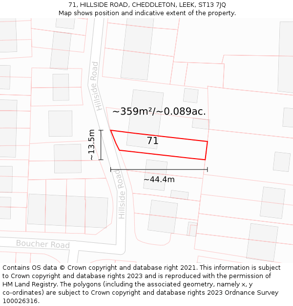 71, HILLSIDE ROAD, CHEDDLETON, LEEK, ST13 7JQ: Plot and title map