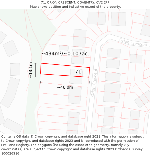 71, ORION CRESCENT, COVENTRY, CV2 2FP: Plot and title map