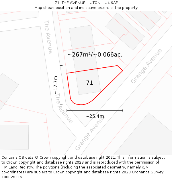 71, THE AVENUE, LUTON, LU4 9AF: Plot and title map