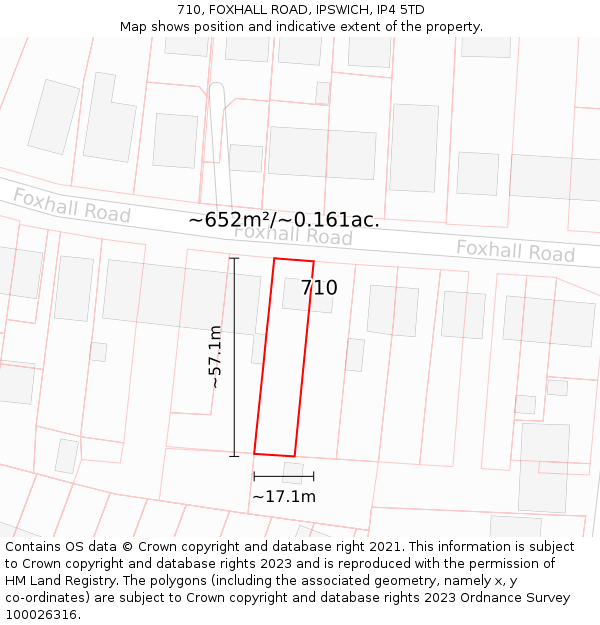 710, FOXHALL ROAD, IPSWICH, IP4 5TD: Plot and title map
