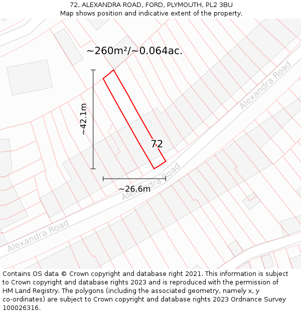 72, ALEXANDRA ROAD, FORD, PLYMOUTH, PL2 3BU: Plot and title map