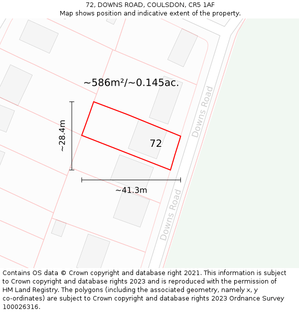 72, DOWNS ROAD, COULSDON, CR5 1AF: Plot and title map