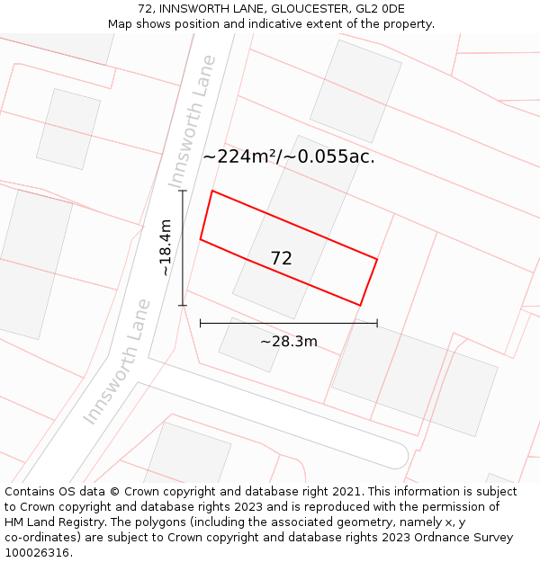 72, INNSWORTH LANE, GLOUCESTER, GL2 0DE: Plot and title map