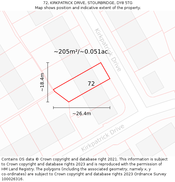 72, KIRKPATRICK DRIVE, STOURBRIDGE, DY8 5TG: Plot and title map
