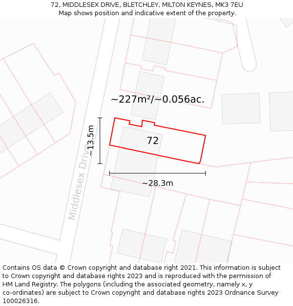72, MIDDLESEX DRIVE, BLETCHLEY, MILTON KEYNES, MK3 7EU: Plot and title map