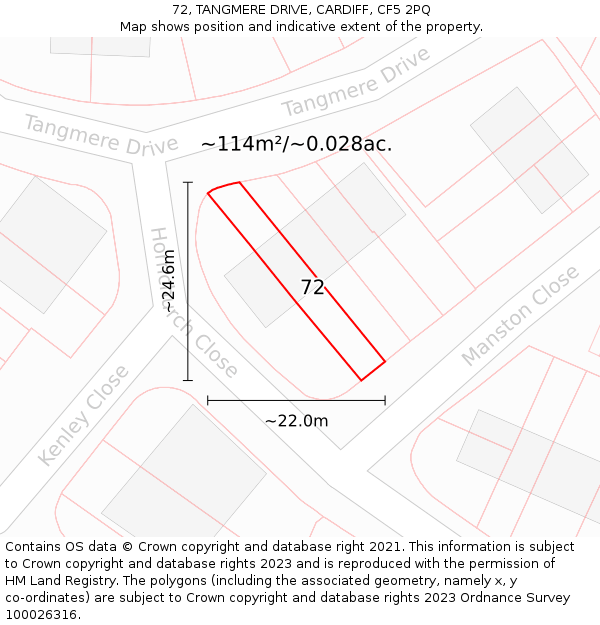 72, TANGMERE DRIVE, CARDIFF, CF5 2PQ: Plot and title map