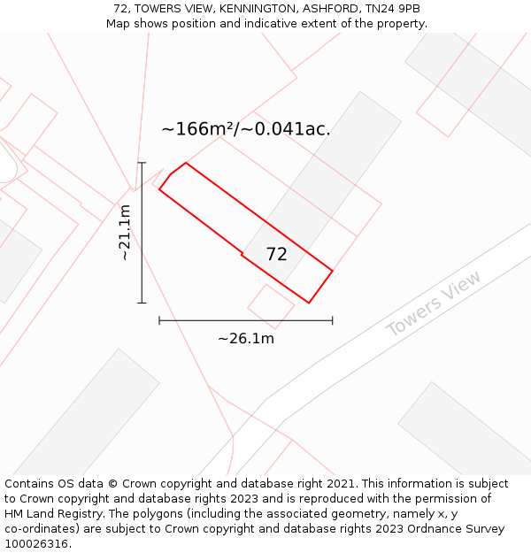 72, TOWERS VIEW, KENNINGTON, ASHFORD, TN24 9PB: Plot and title map