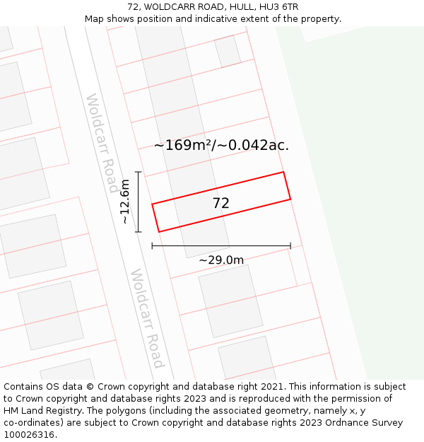 72, WOLDCARR ROAD, HULL, HU3 6TR: Plot and title map