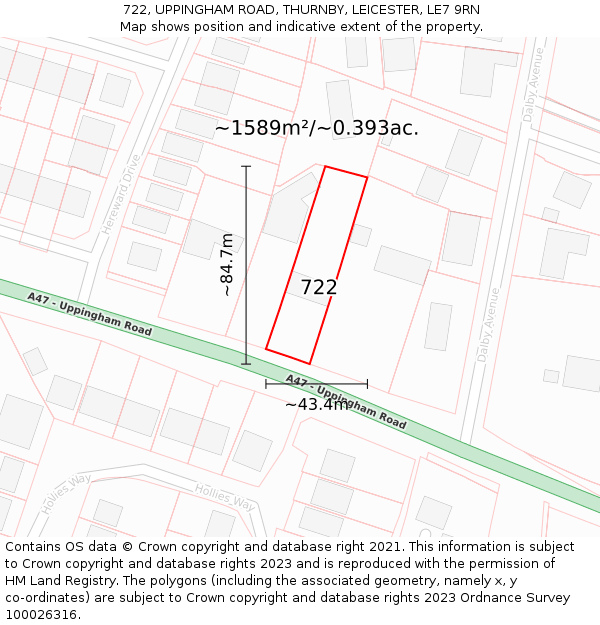 722, UPPINGHAM ROAD, THURNBY, LEICESTER, LE7 9RN: Plot and title map