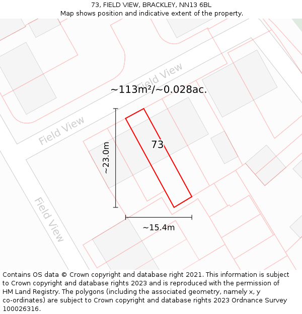 73, FIELD VIEW, BRACKLEY, NN13 6BL: Plot and title map
