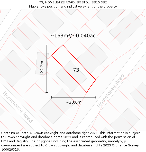 73, HOMELEAZE ROAD, BRISTOL, BS10 6BZ: Plot and title map