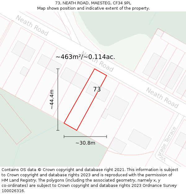73, NEATH ROAD, MAESTEG, CF34 9PL: Plot and title map
