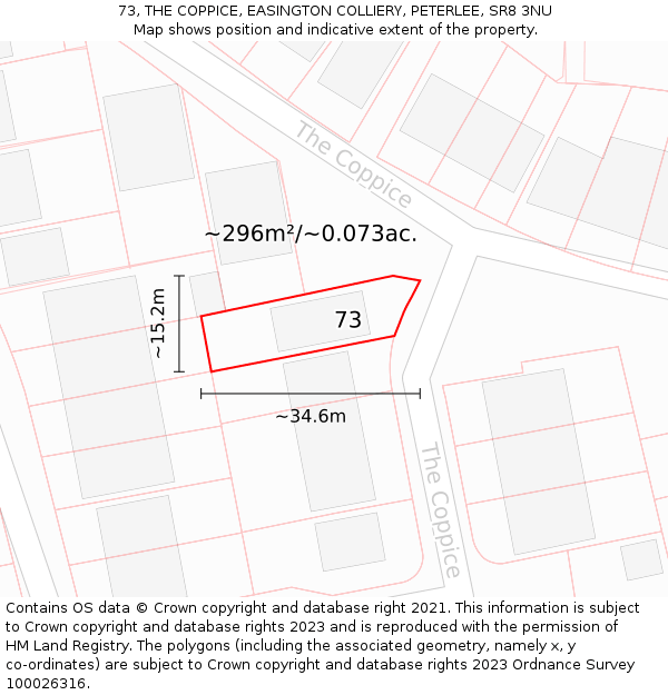 73, THE COPPICE, EASINGTON COLLIERY, PETERLEE, SR8 3NU: Plot and title map