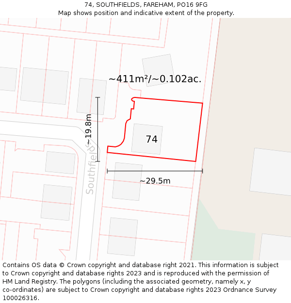 74, SOUTHFIELDS, FAREHAM, PO16 9FG: Plot and title map