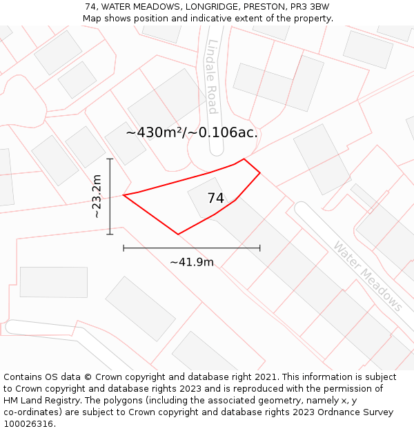 74, WATER MEADOWS, LONGRIDGE, PRESTON, PR3 3BW: Plot and title map