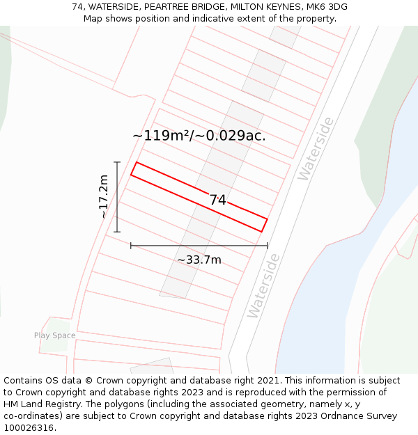 74, WATERSIDE, PEARTREE BRIDGE, MILTON KEYNES, MK6 3DG: Plot and title map