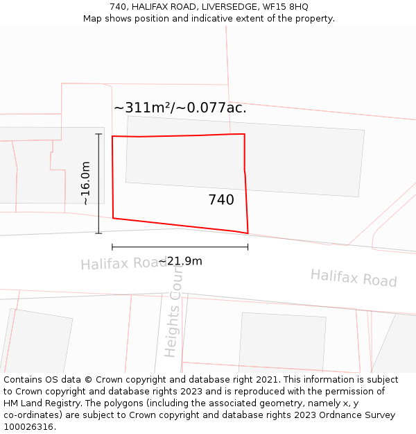 740, HALIFAX ROAD, LIVERSEDGE, WF15 8HQ: Plot and title map