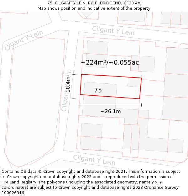 75, CILGANT Y LEIN, PYLE, BRIDGEND, CF33 4AJ: Plot and title map