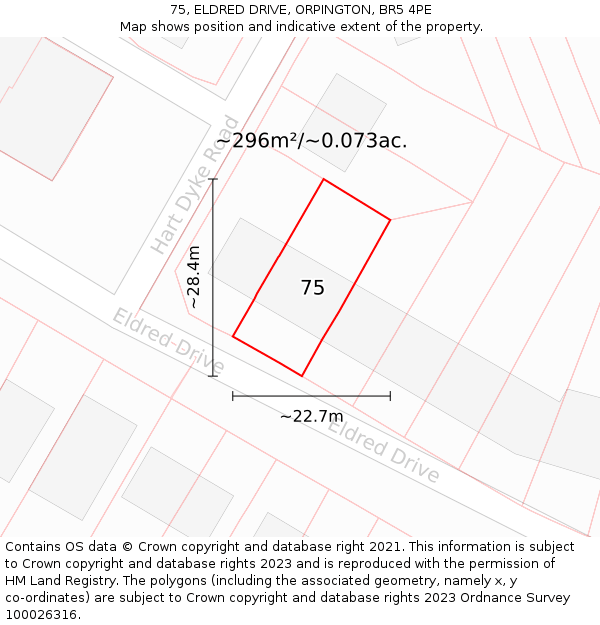 75, ELDRED DRIVE, ORPINGTON, BR5 4PE: Plot and title map