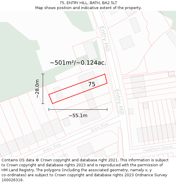 75, ENTRY HILL, BATH, BA2 5LT: Plot and title map