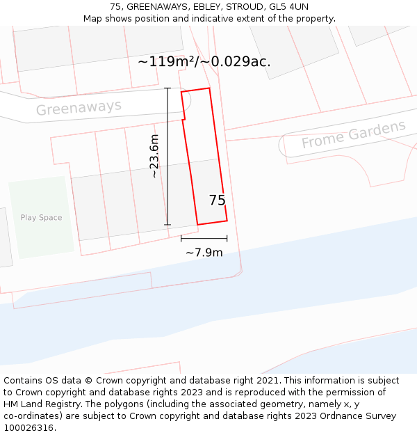 75, GREENAWAYS, EBLEY, STROUD, GL5 4UN: Plot and title map