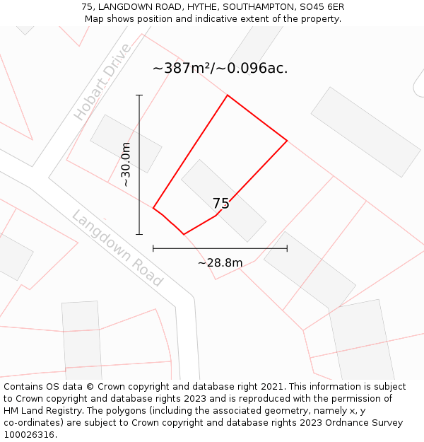 75, LANGDOWN ROAD, HYTHE, SOUTHAMPTON, SO45 6ER: Plot and title map