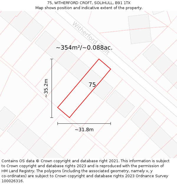 75, WITHERFORD CROFT, SOLIHULL, B91 1TX: Plot and title map