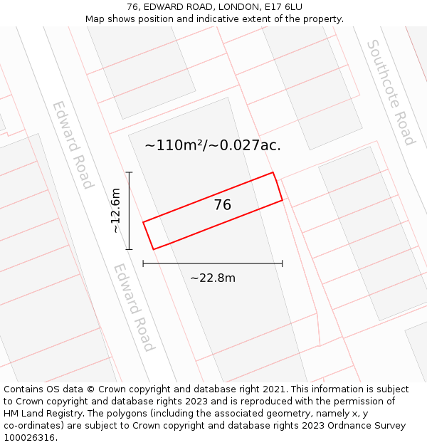 76, EDWARD ROAD, LONDON, E17 6LU: Plot and title map