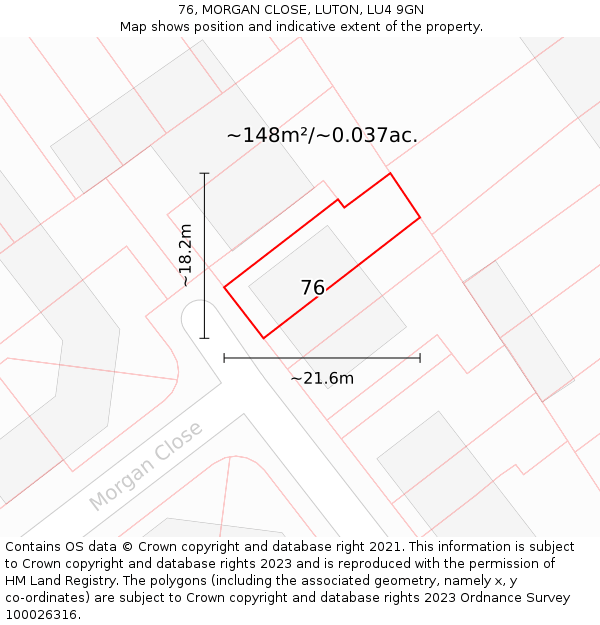 76, MORGAN CLOSE, LUTON, LU4 9GN: Plot and title map