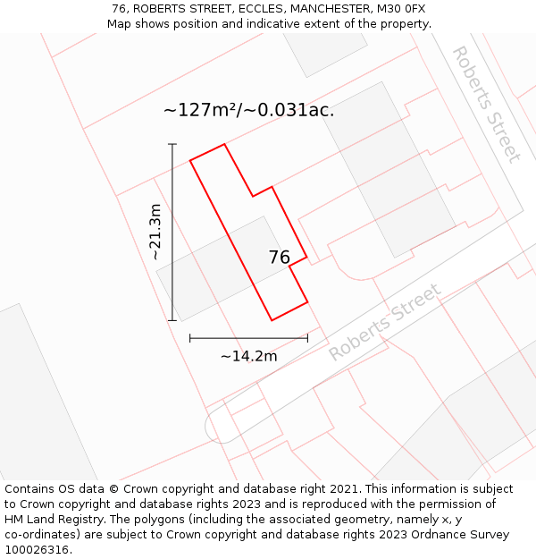 76, ROBERTS STREET, ECCLES, MANCHESTER, M30 0FX: Plot and title map