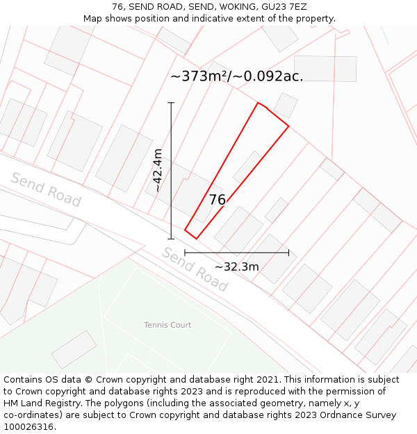 76, SEND ROAD, SEND, WOKING, GU23 7EZ: Plot and title map