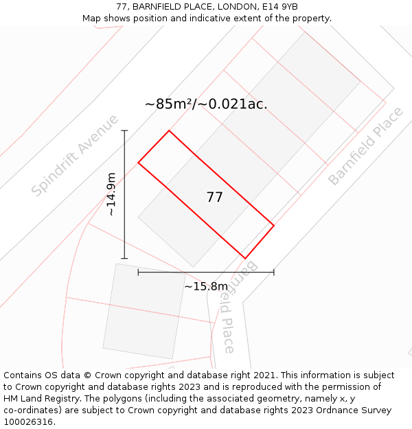 77, BARNFIELD PLACE, LONDON, E14 9YB: Plot and title map