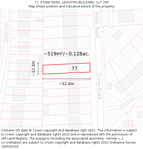 77, STOKE ROAD, LEIGHTON BUZZARD, LU7 2SP: Plot and title map