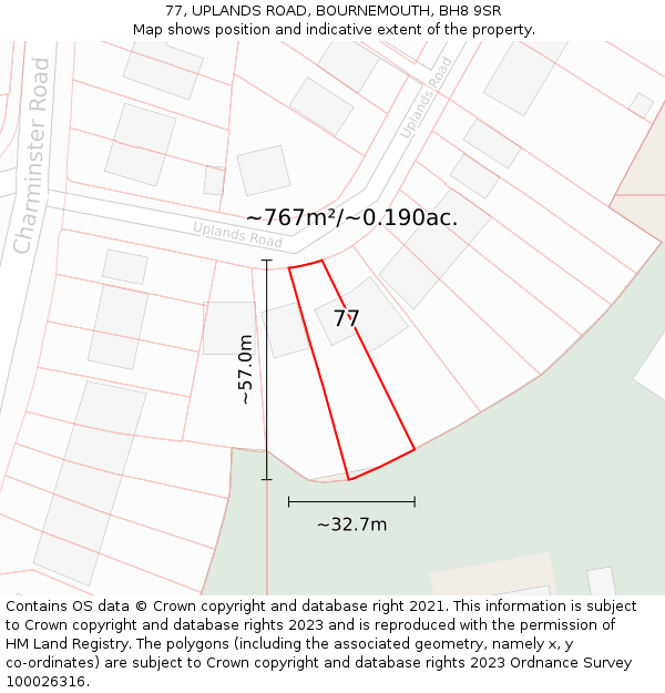 77, UPLANDS ROAD, BOURNEMOUTH, BH8 9SR: Plot and title map