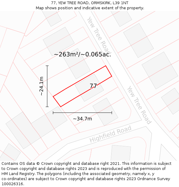 77, YEW TREE ROAD, ORMSKIRK, L39 1NT: Plot and title map
