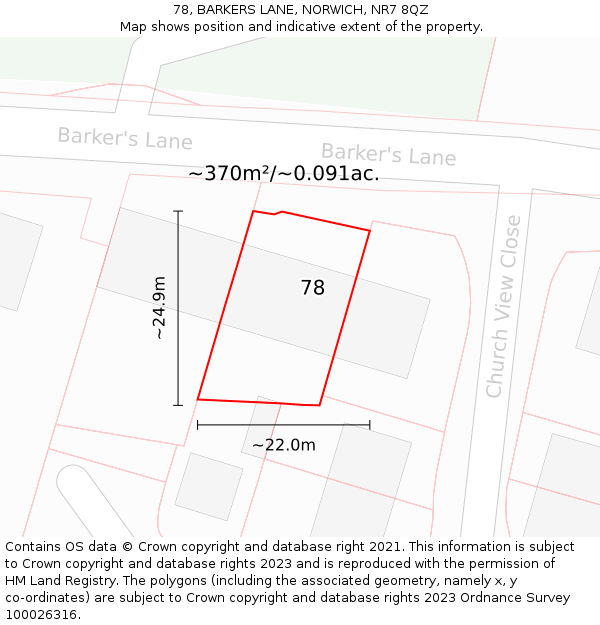 78, BARKERS LANE, NORWICH, NR7 8QZ: Plot and title map