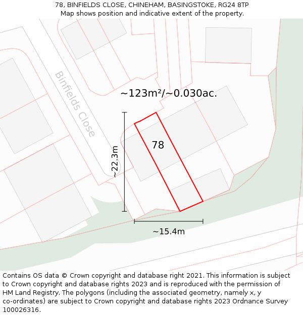78, BINFIELDS CLOSE, CHINEHAM, BASINGSTOKE, RG24 8TP: Plot and title map