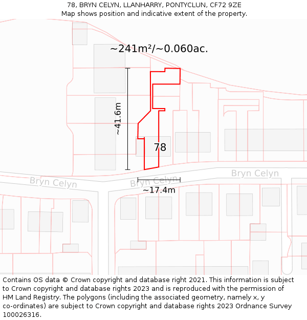 78, BRYN CELYN, LLANHARRY, PONTYCLUN, CF72 9ZE: Plot and title map