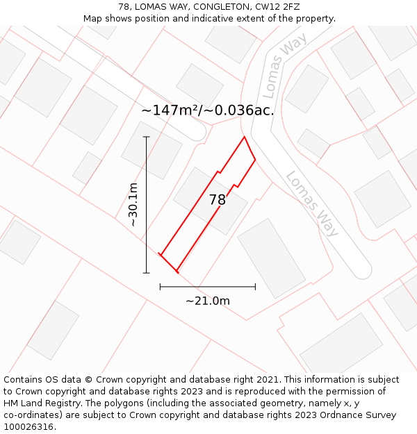 78, LOMAS WAY, CONGLETON, CW12 2FZ: Plot and title map